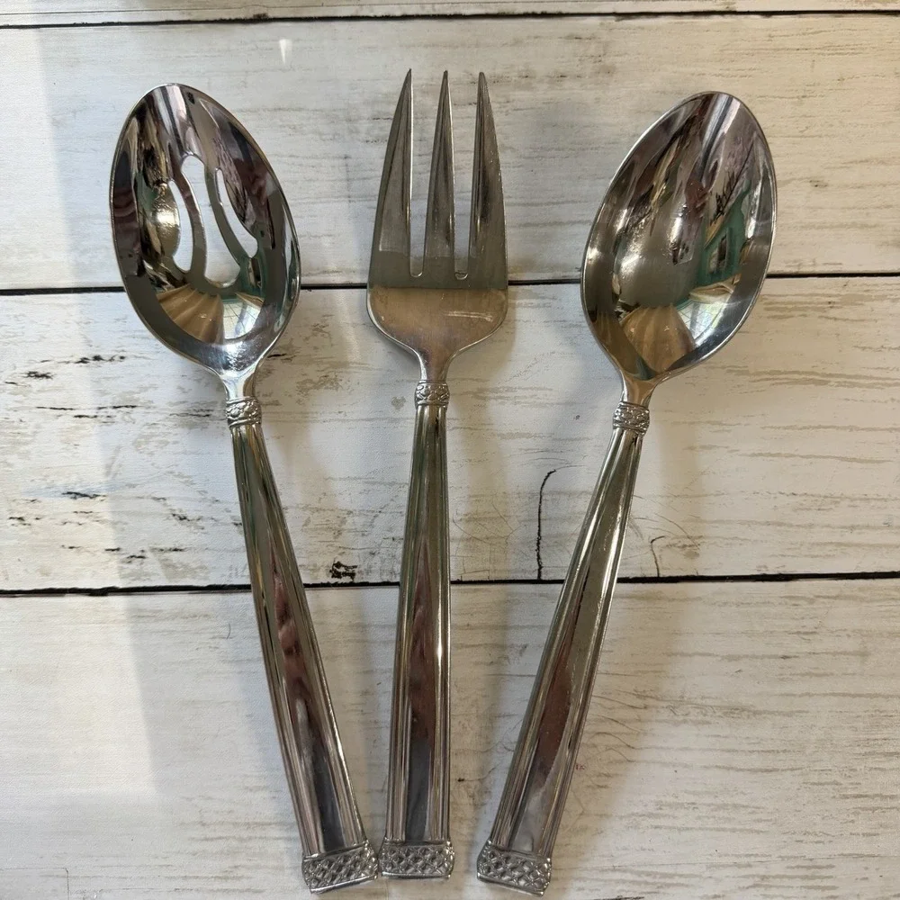 WATERFORD Stainless Padova 3-Piece HOSTESS SERVING SET Spoons Fork Discontinued